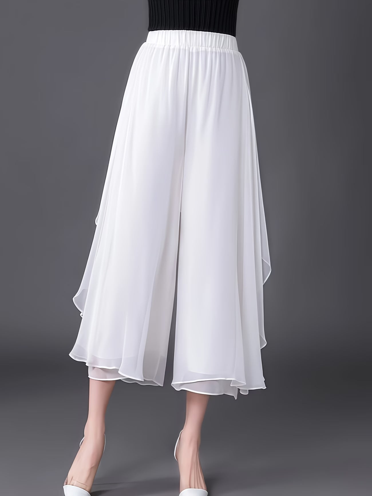 Solid color Wide-Leg Chiffon Pants.