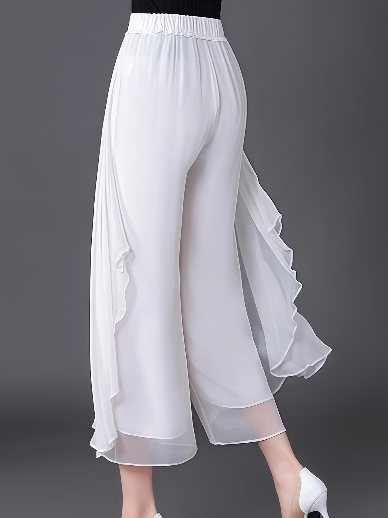 Solid color Wide-Leg Chiffon Pants.