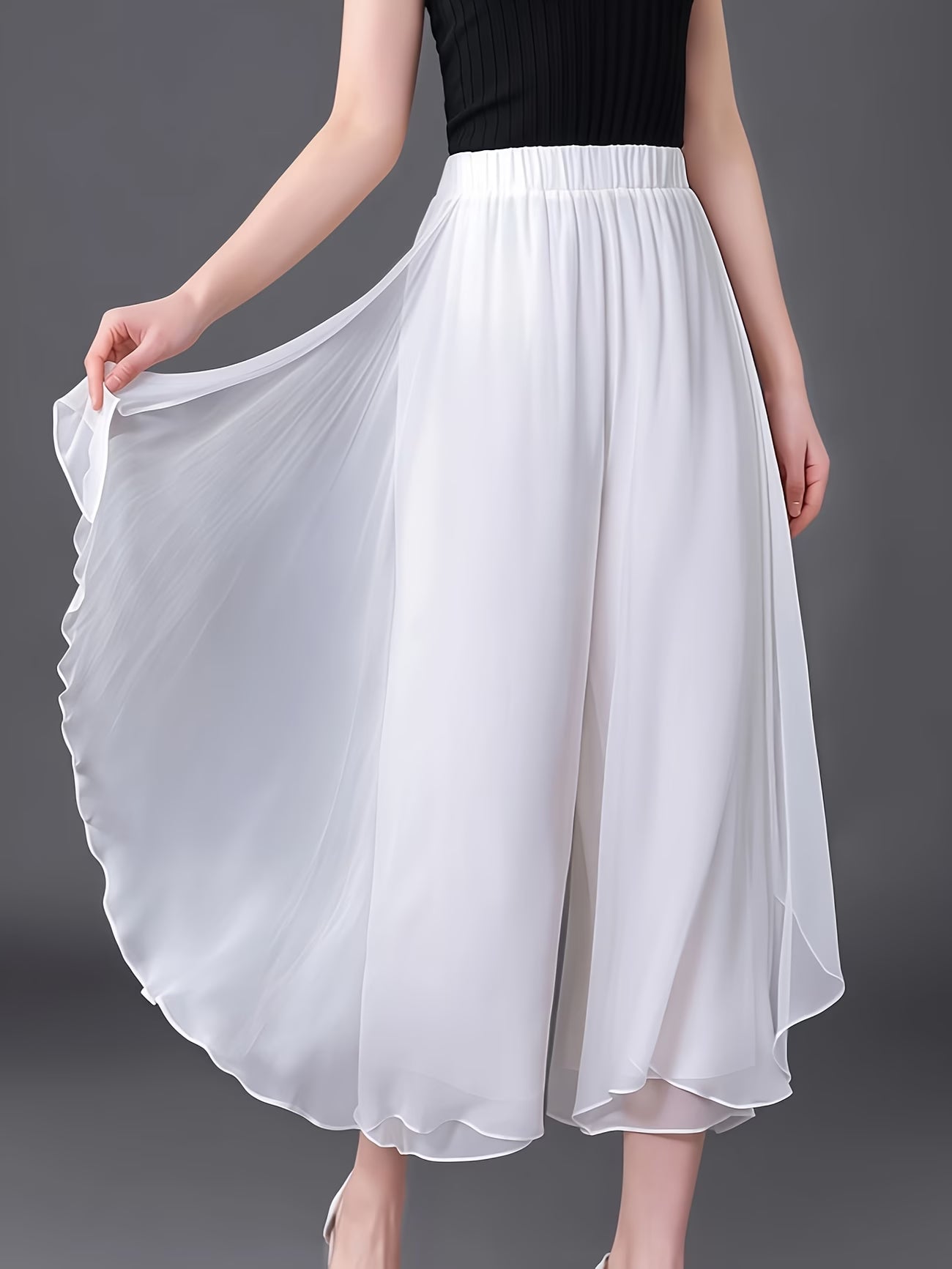 Solid color Wide-Leg Chiffon Pants.