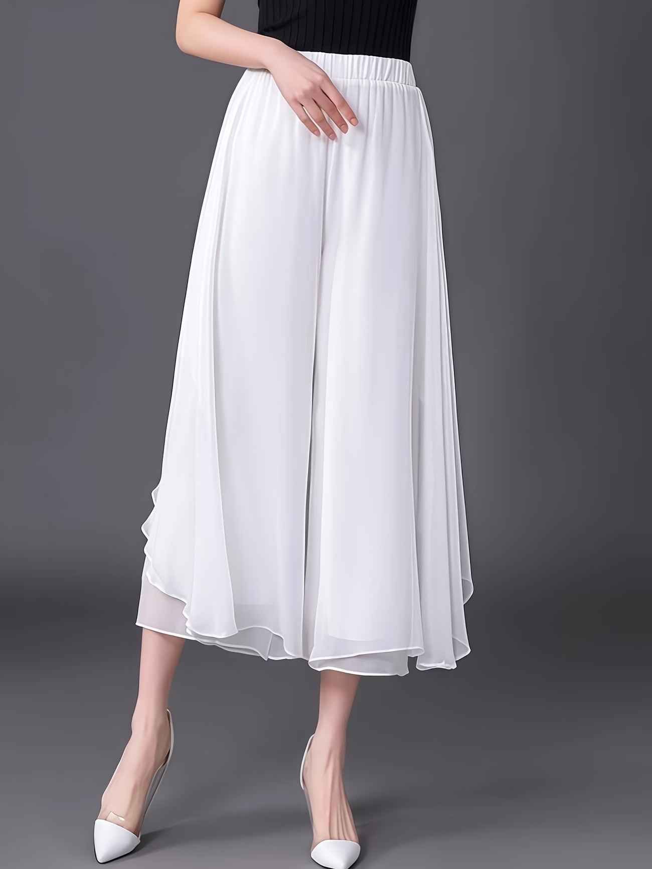 Solid color Wide-Leg Chiffon Pants.