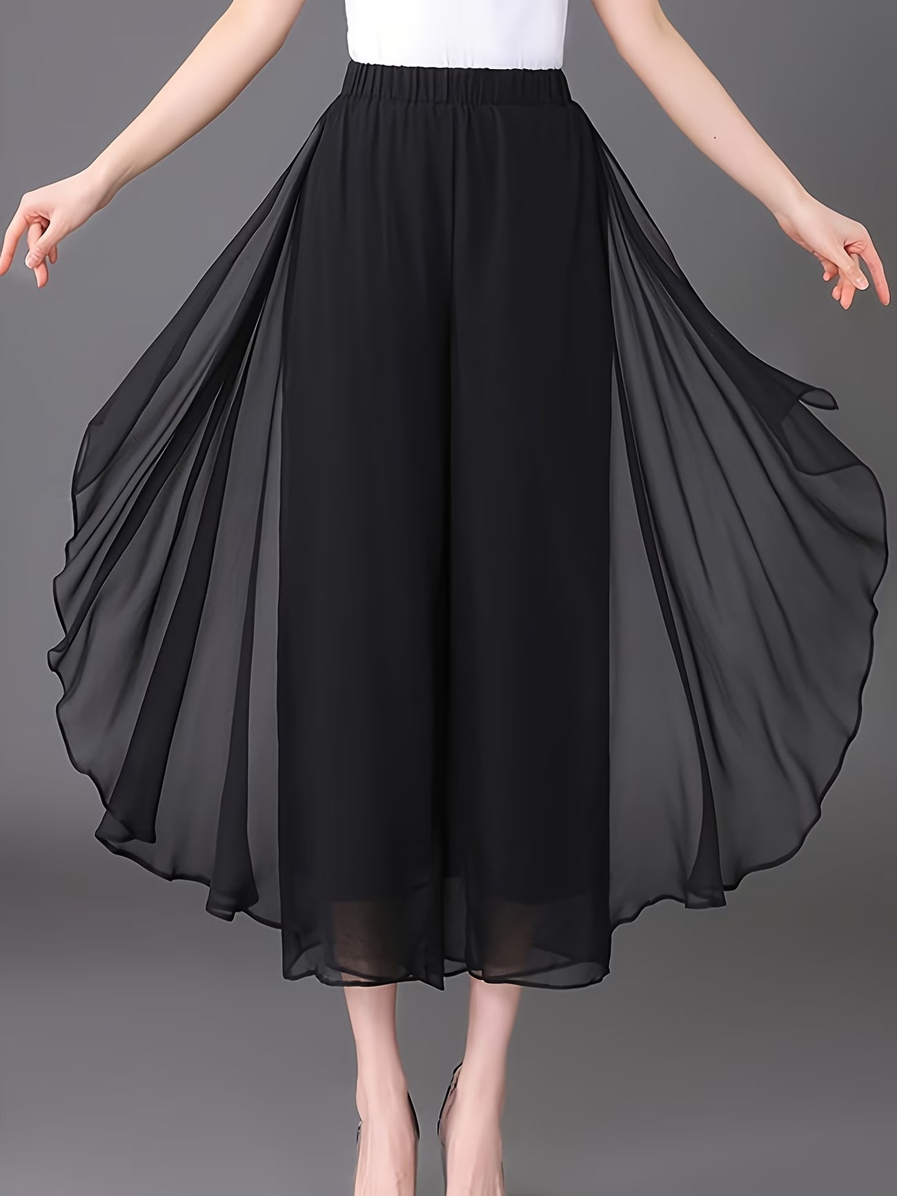 Solid color Wide-Leg Chiffon Pants.
