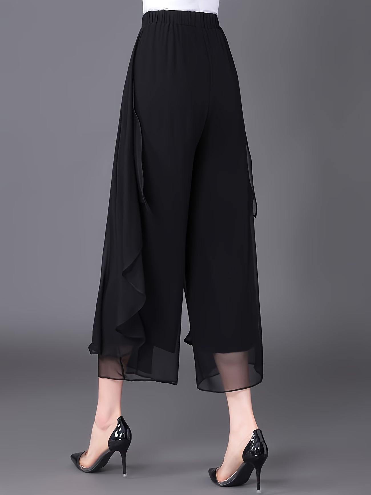 Solid color Wide-Leg Chiffon Pants.