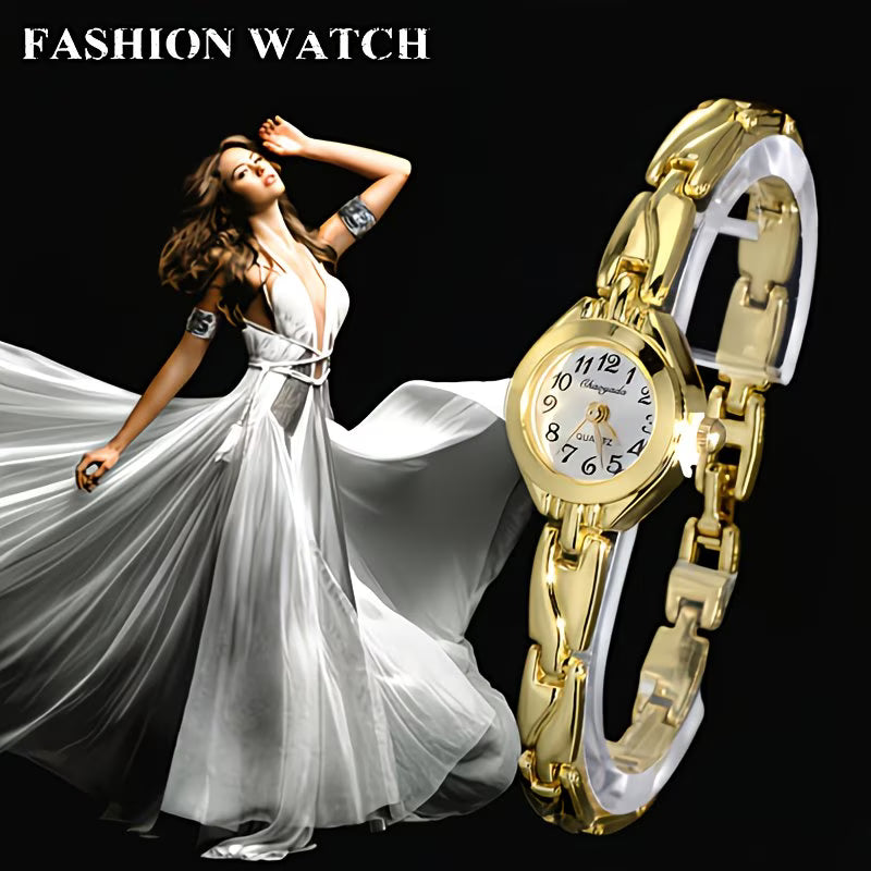 Sparkling Analog Fashion Timepiece Golden-Tone Watch.