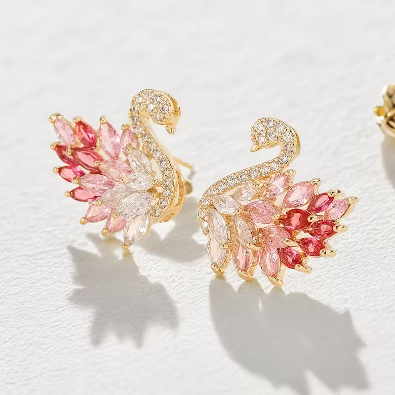 Sparkling Crystal Pair of Elegant Swan Dangle Earrings.