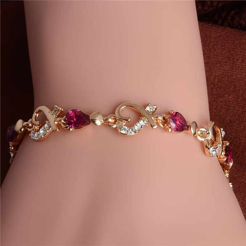 Sparkling Heart & Star Charm Personalized Zirconia Bangle Bracelet.
