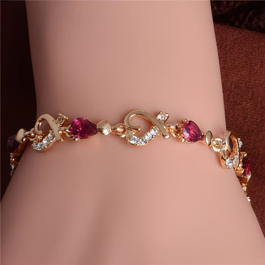 Sparkling Heart & Star Charm Personalized Zirconia Bangle Bracelet.