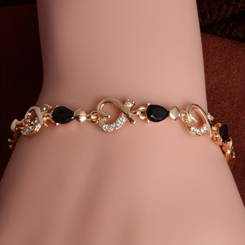 Sparkling Heart & Star Charm Personalized Zirconia Bangle Bracelet.