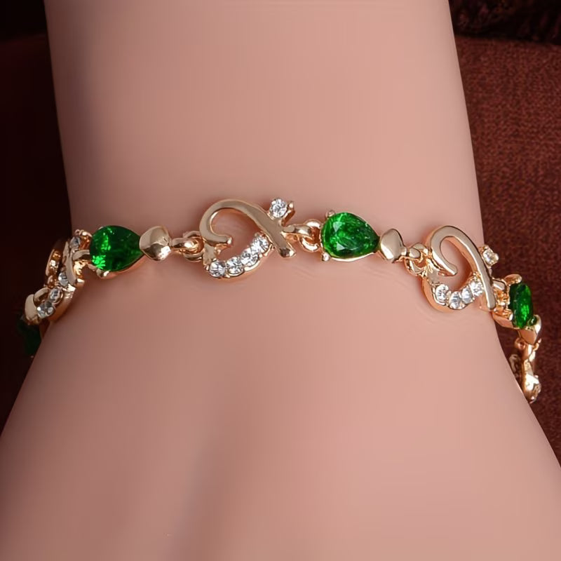 Sparkling Heart & Star Charm Personalized Zirconia Bangle Bracelet.