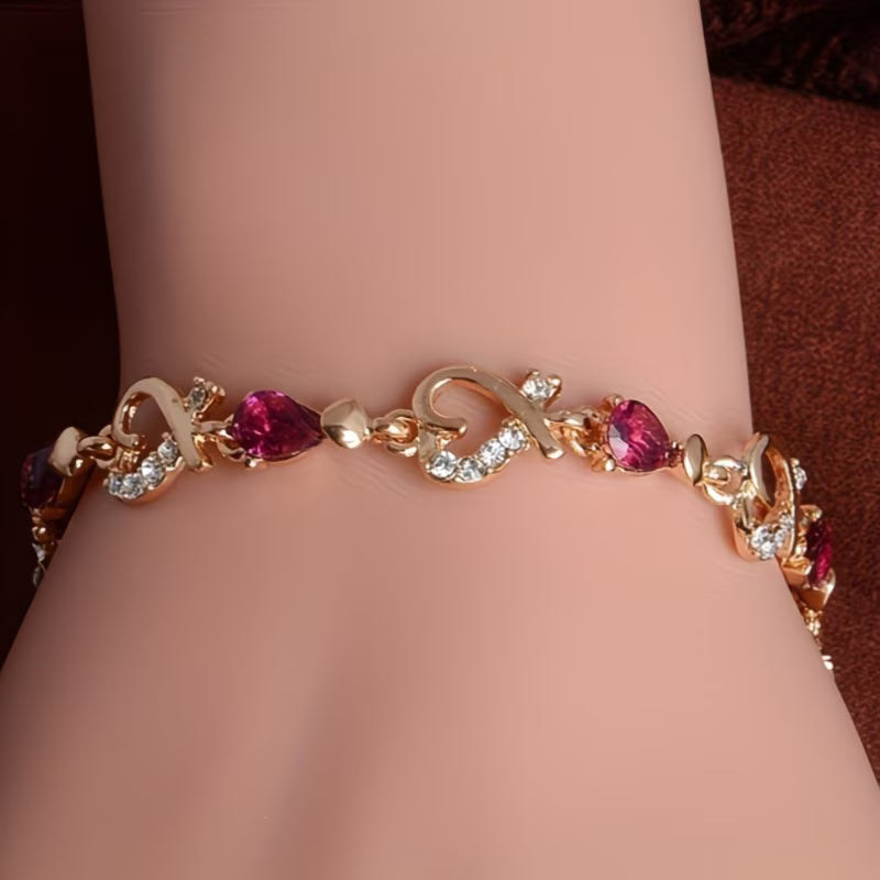 Sparkling Heart & Star Charm Personalized Zirconia Bangle Bracelet.