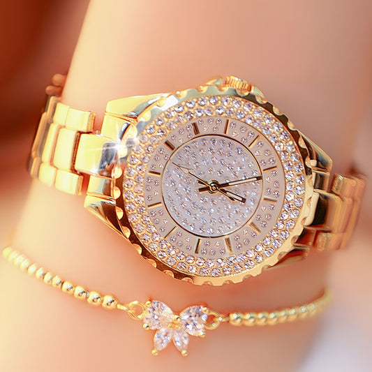 Sparkling Rhinestone Quartz  Elegant Bow Bracelet Duo Watch.