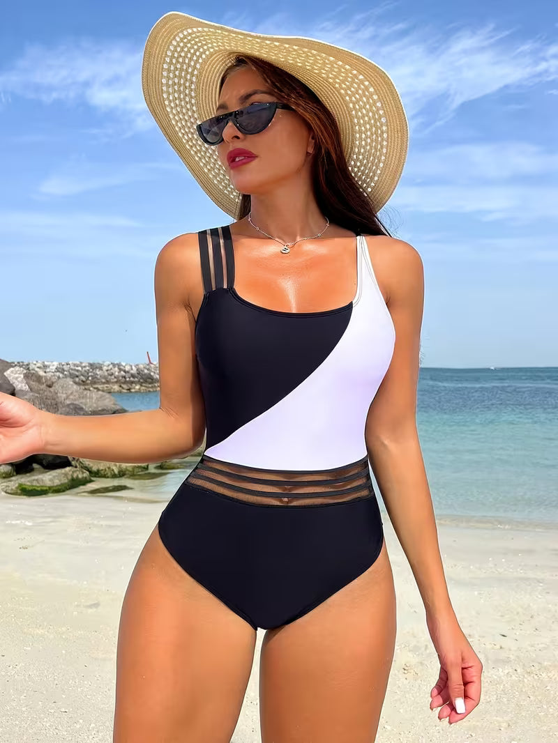 Square-Neck Mesh Swimwear.