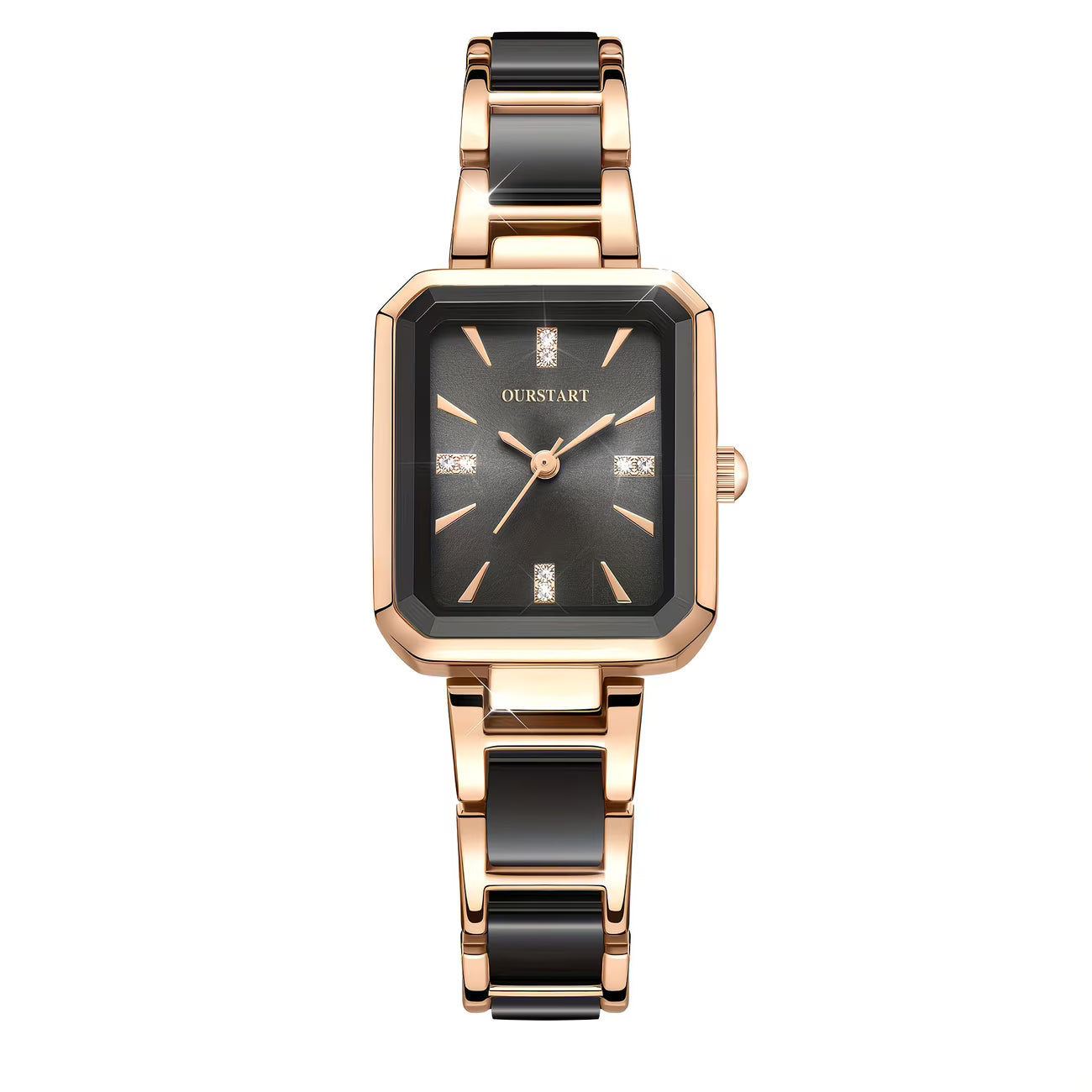 Square Polished Alloy Link Bracelet Glamour Watch.