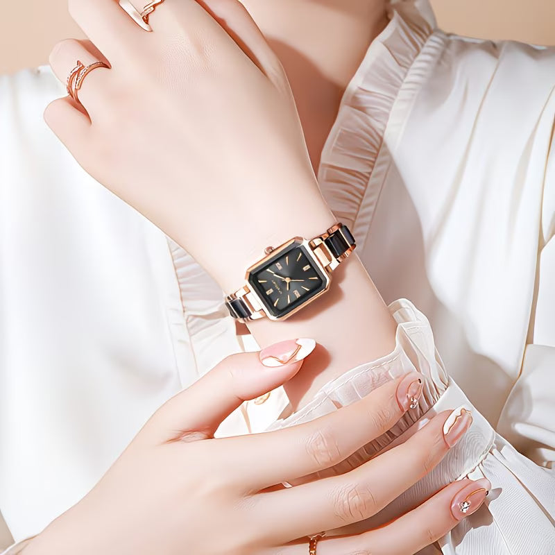 Square Polished Alloy Link Bracelet Glamour Watch.
