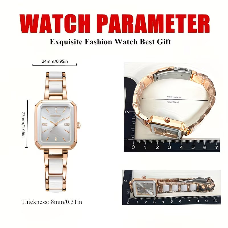 Square Polished Alloy Link Bracelet Glamour Watch.