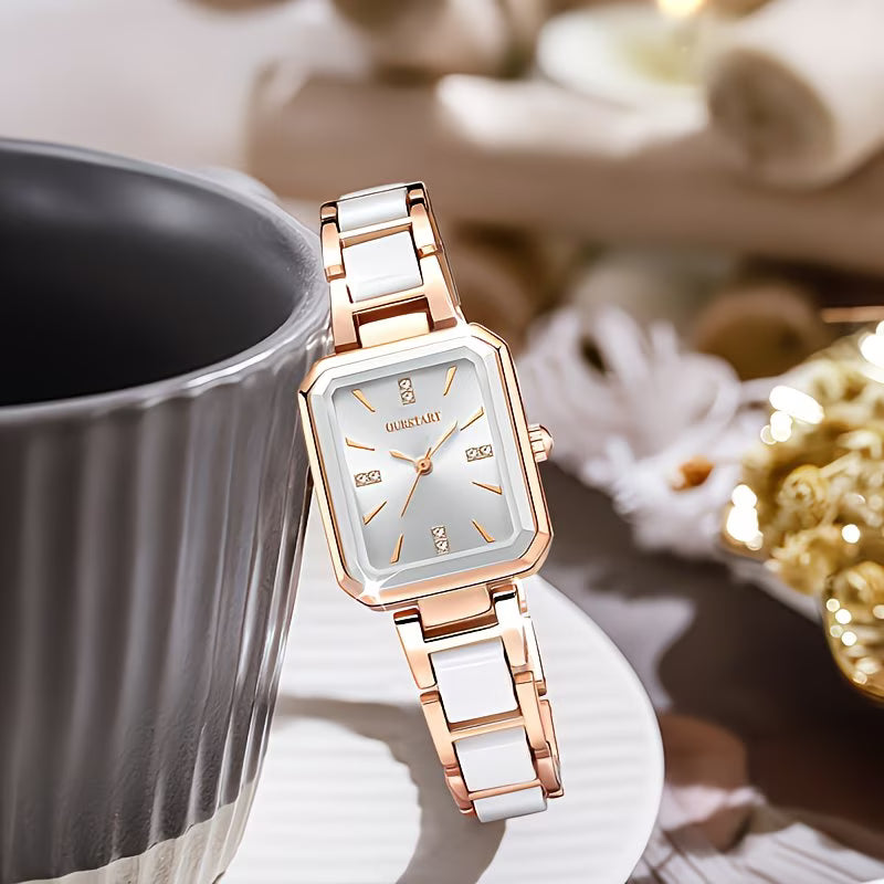 Square Polished Alloy Link Bracelet Glamour Watch.