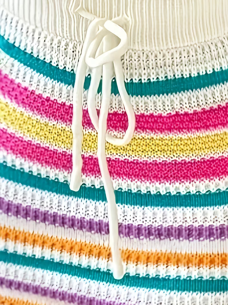 Striped Crochet Backless Top And Skirt Set.