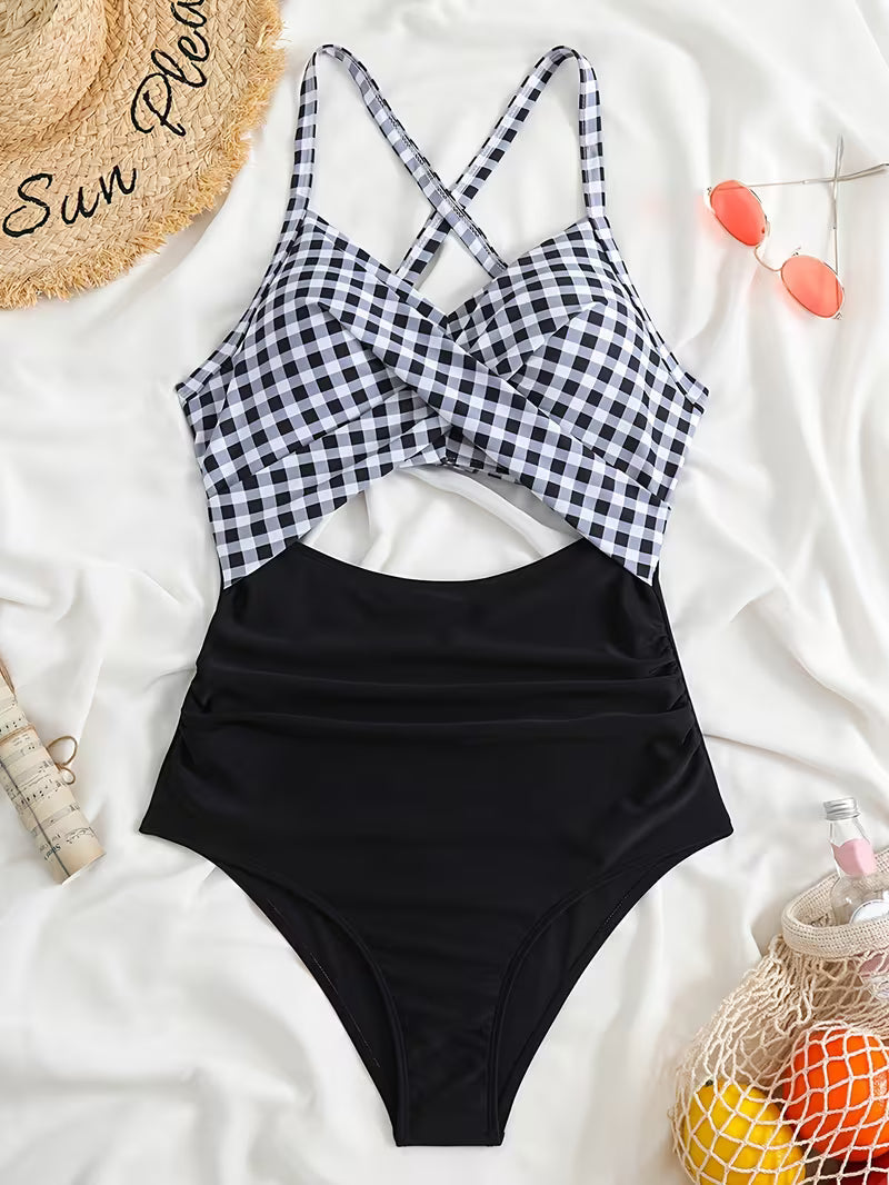 Striped Cut-Out One-Piece Swimsuit.