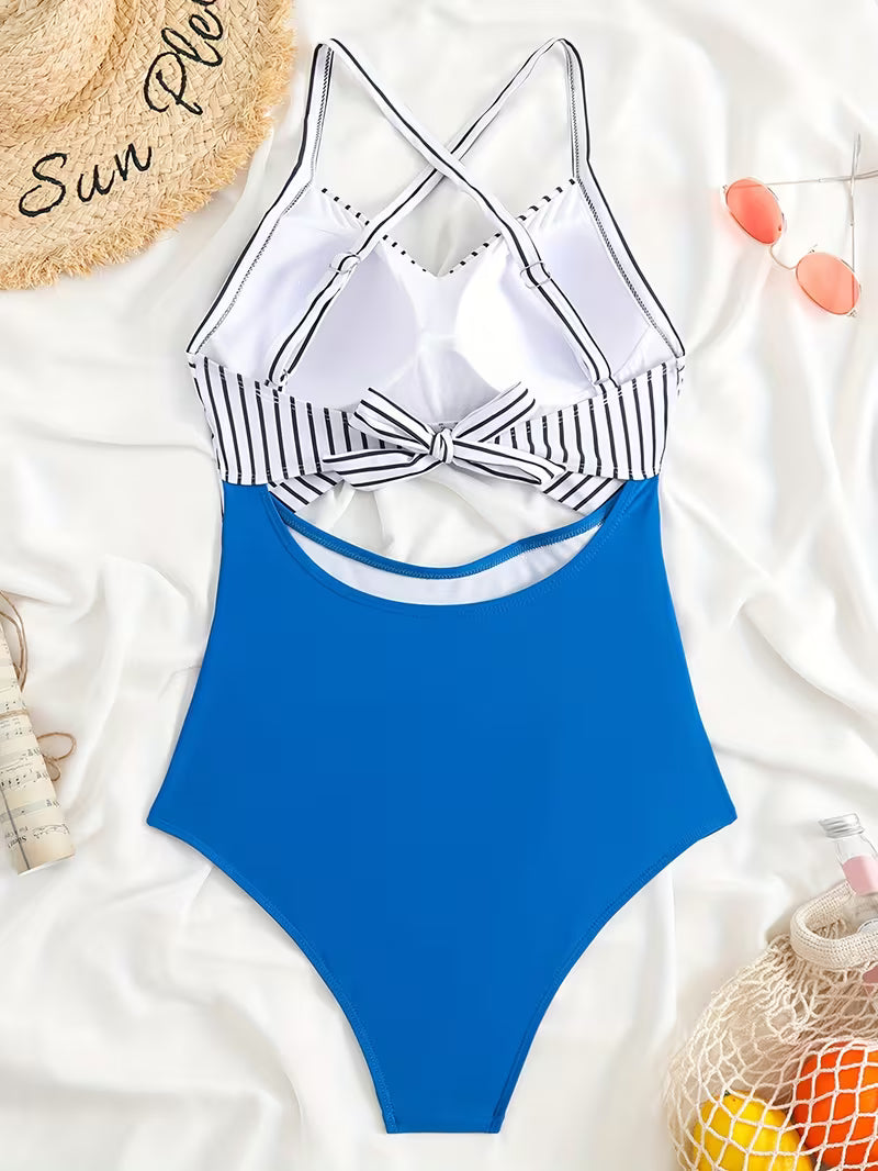 Striped Cut-Out One-Piece Swimsuit.