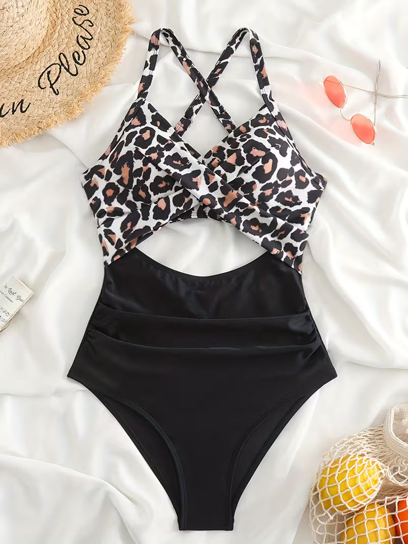 Striped Cut-Out One-Piece Swimsuit.