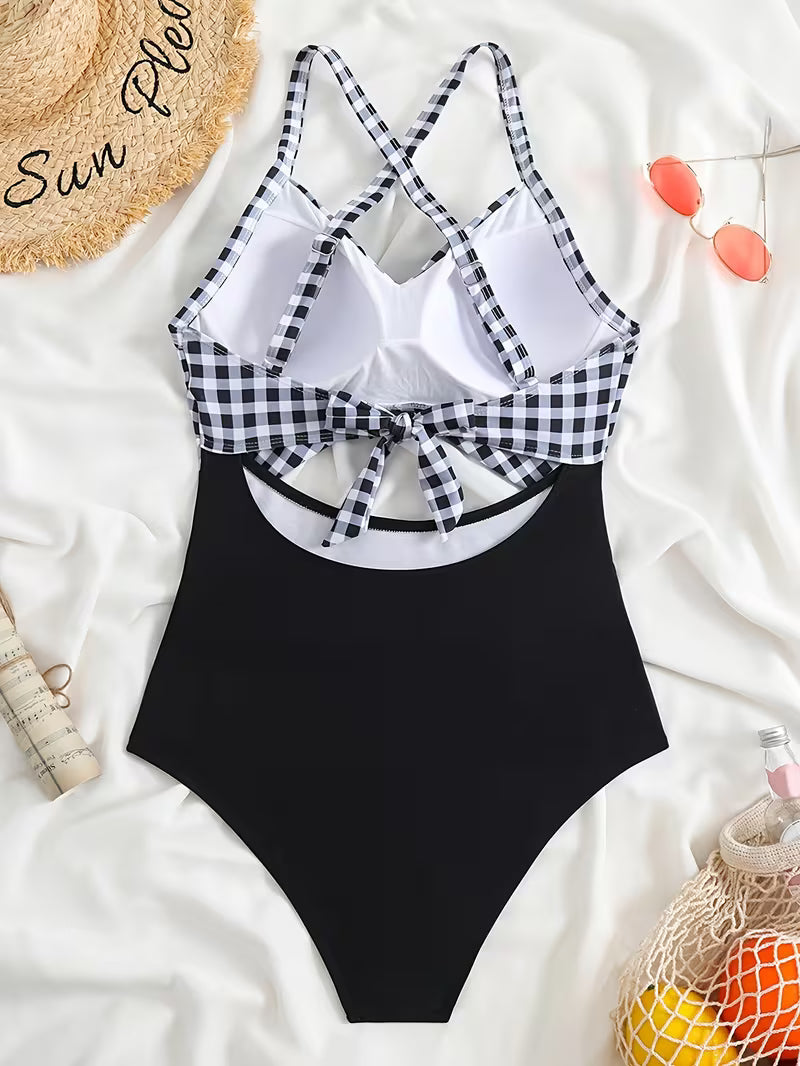 Striped Cut-Out One-Piece Swimsuit.