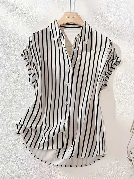 Striped Drop-Shoulder Polo Shirt.