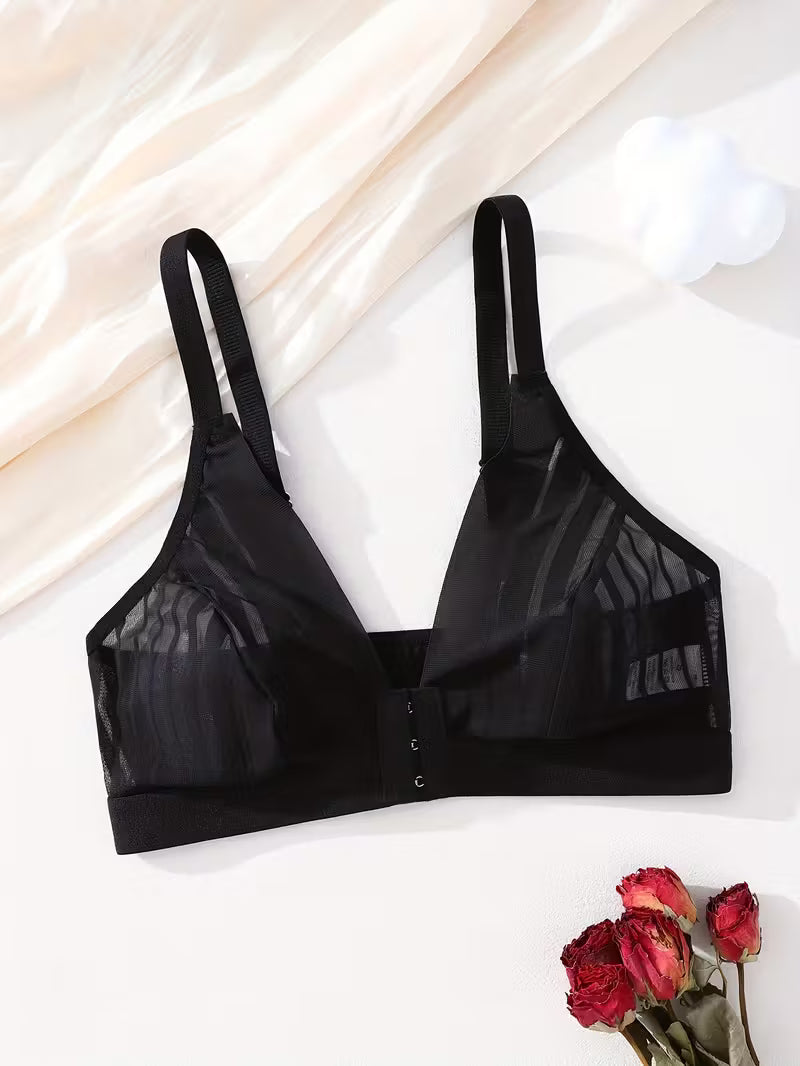 Striped Lace Thin-Cup Wireless Bras.