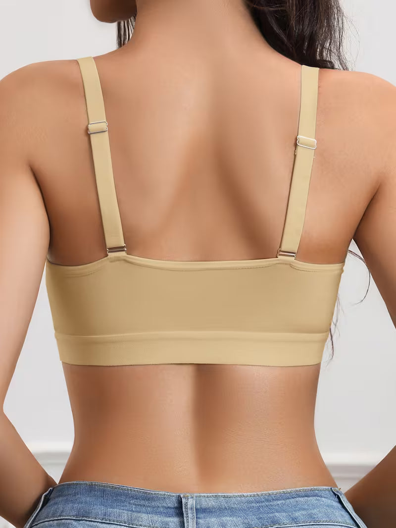 Striped Lace Wireless Push-Up  Mesh Bras.