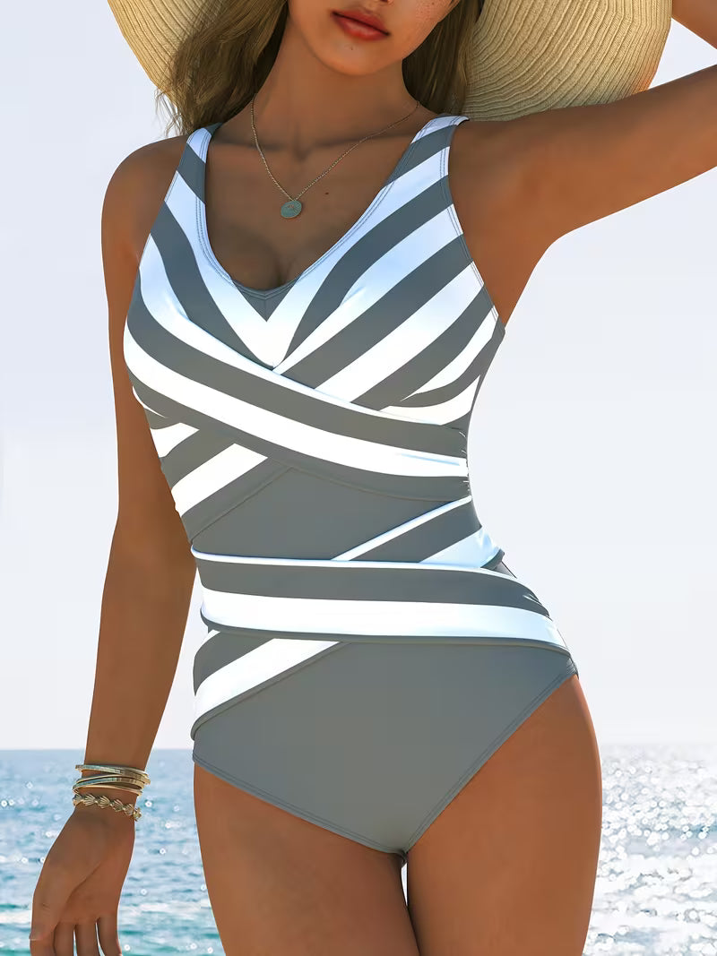 Striped Performance Training Swimsuit.