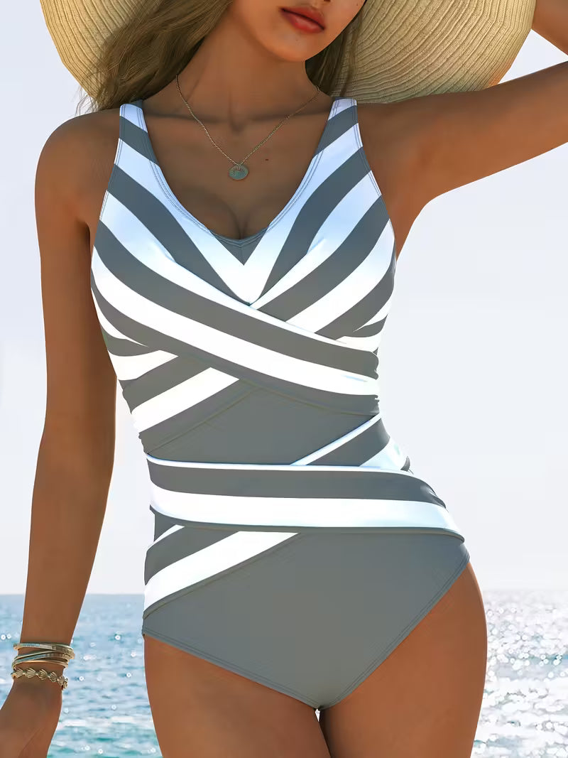 Striped Performance Training Swimsuit.