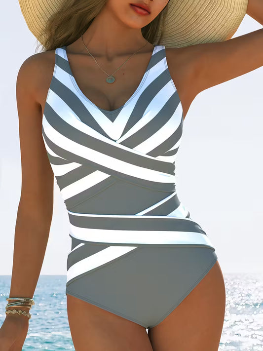 Striped Performance Training Swimsuit.