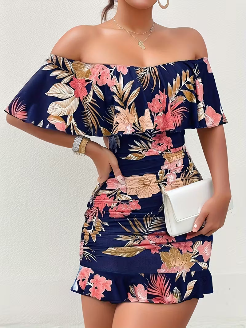 Stylish Off-Shoulder Draped Bodycon Gown.