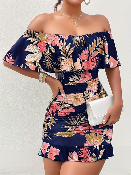 Stylish Off-Shoulder Draped Bodycon Gown.
