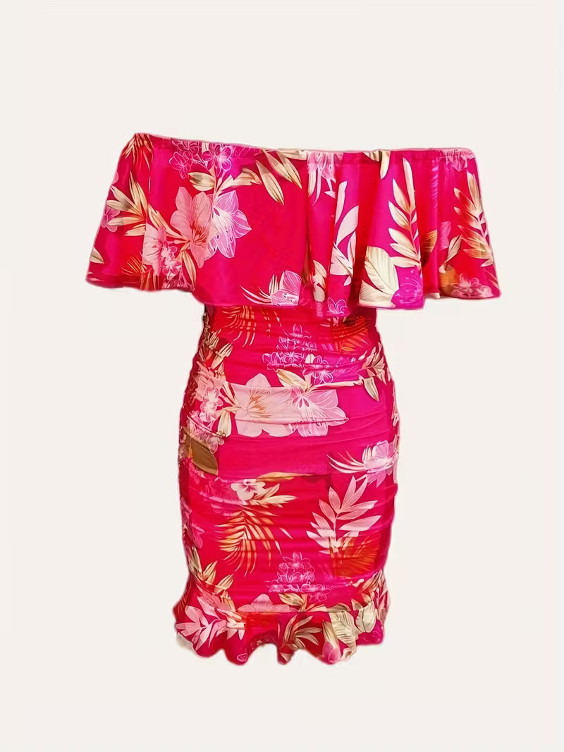 Stylish Off-Shoulder Draped Bodycon Gown.