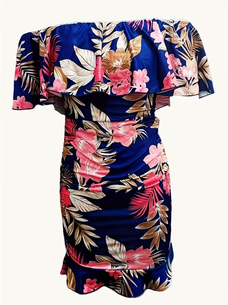Stylish Off-Shoulder Draped Bodycon Gown.