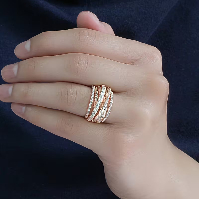 Stylish Sparkling Synthetic Zirconia Braided Wide Ring.