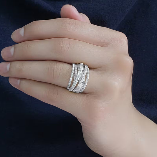 Stylish Sparkling Synthetic Zirconia Braided Wide Ring.
