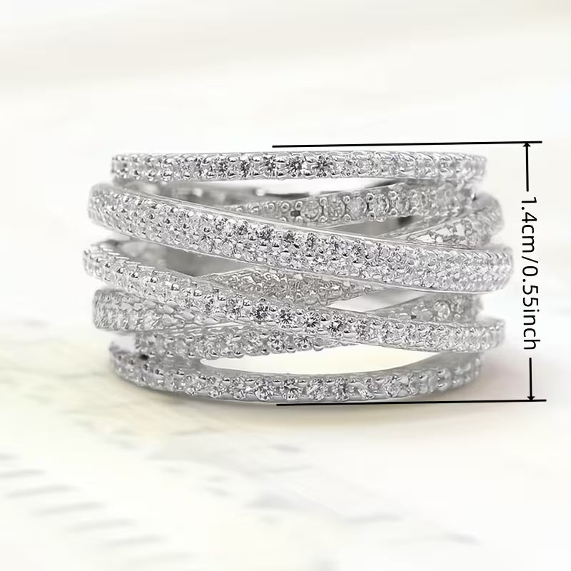 Stylish Sparkling Synthetic Zirconia Braided Wide Ring.