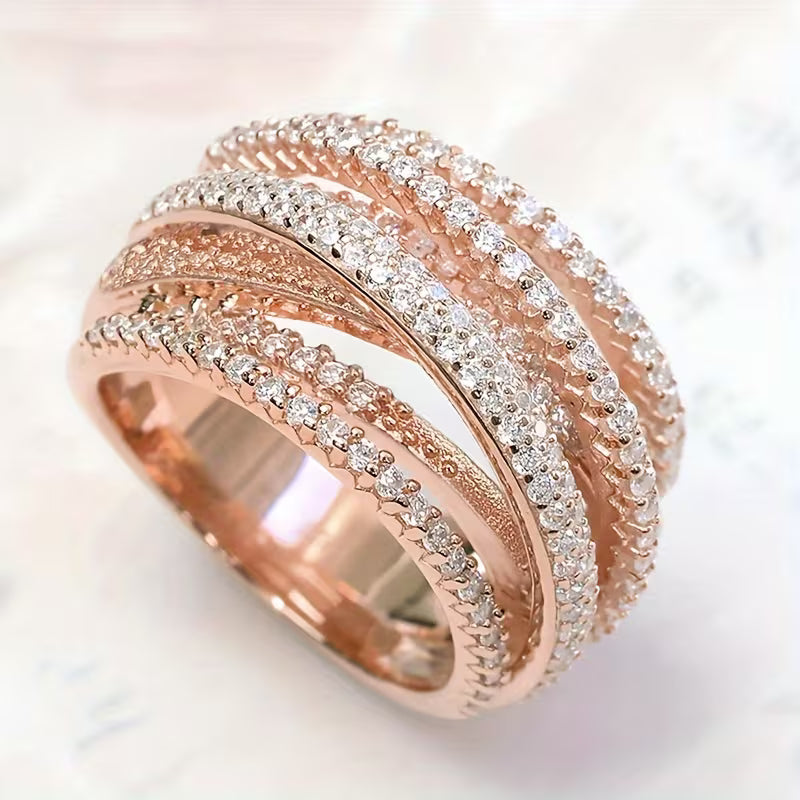 Stylish Sparkling Synthetic Zirconia Braided Wide Ring.