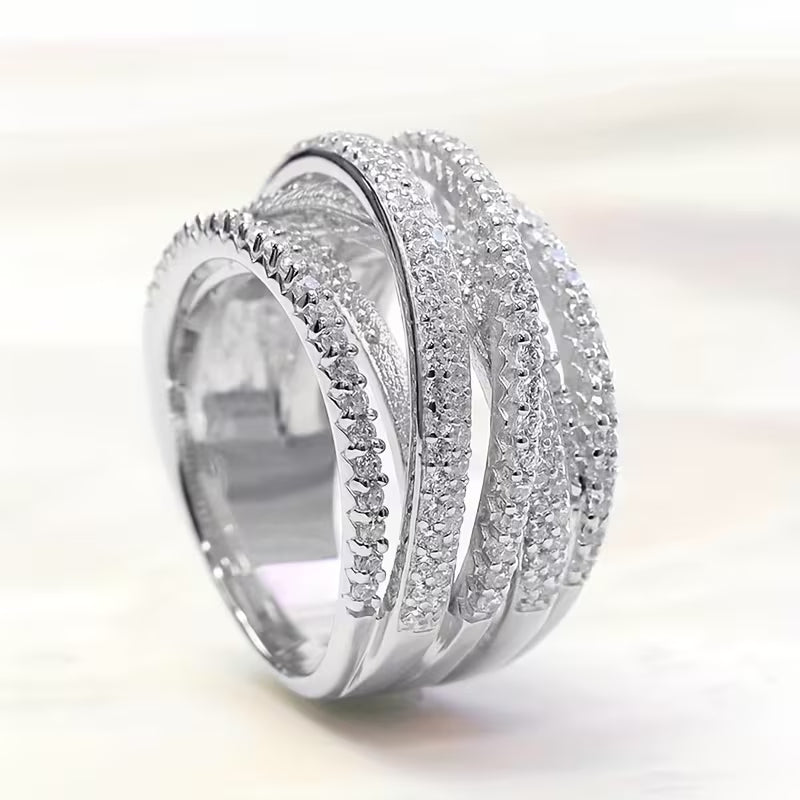Stylish Sparkling Synthetic Zirconia Braided Wide Ring.