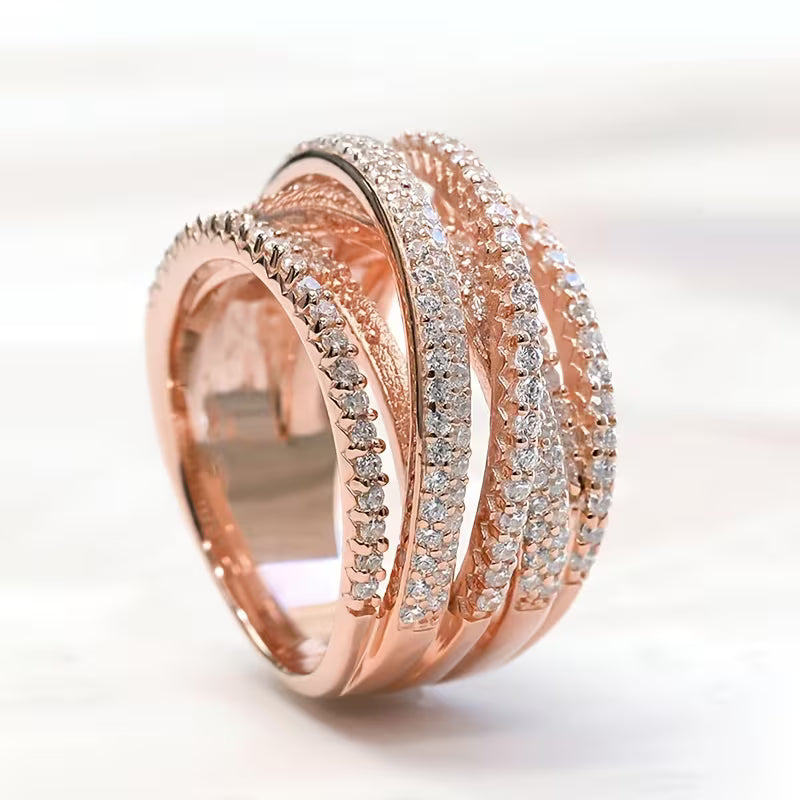 Stylish Sparkling Synthetic Zirconia Braided Wide Ring.