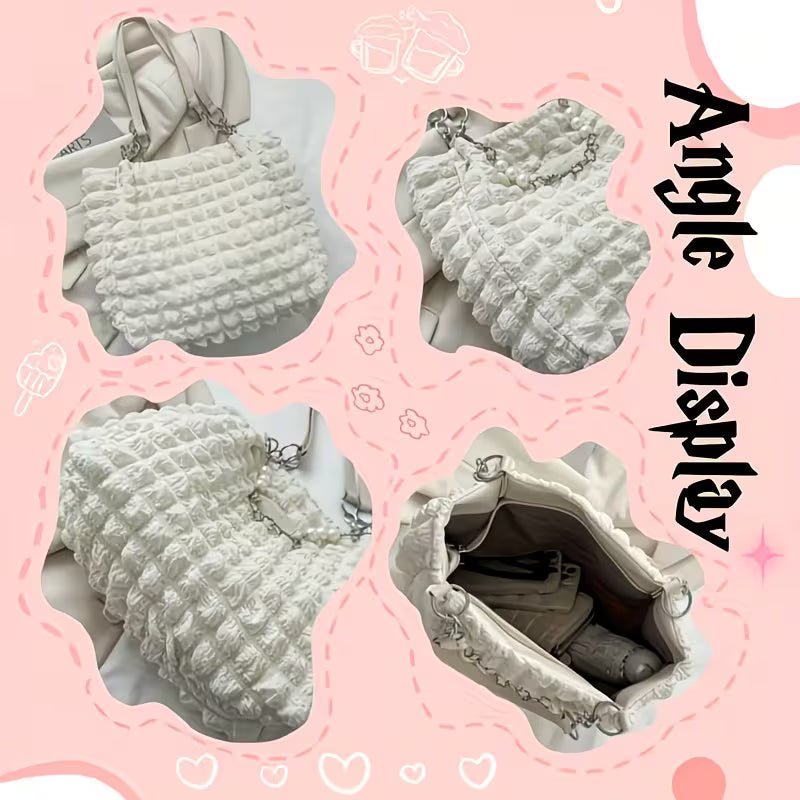 Summer Fresh and Sweet Ruffled Bubble Cloud Shoulder Bags.