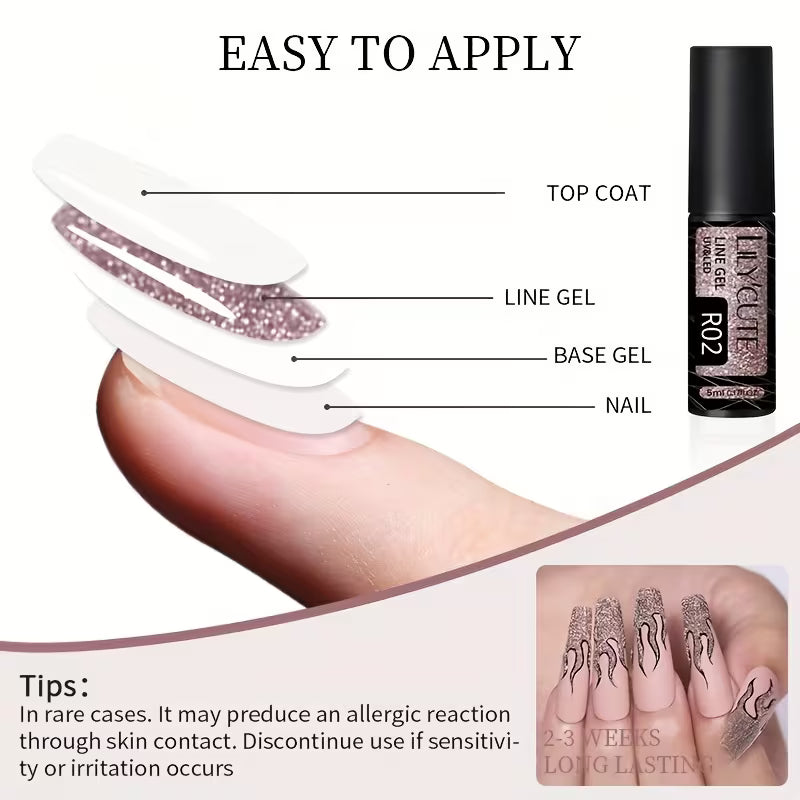 Super Bright 5ml Reflective Glitter Liner Nail Gel Polish.