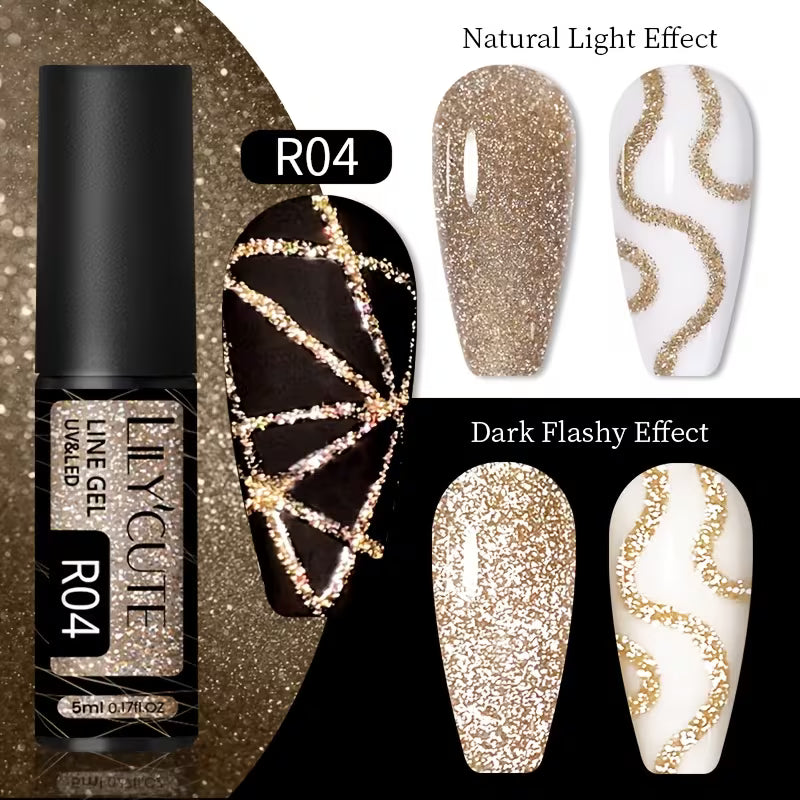 Super Bright 5ml Reflective Glitter Liner Nail Gel Polish.