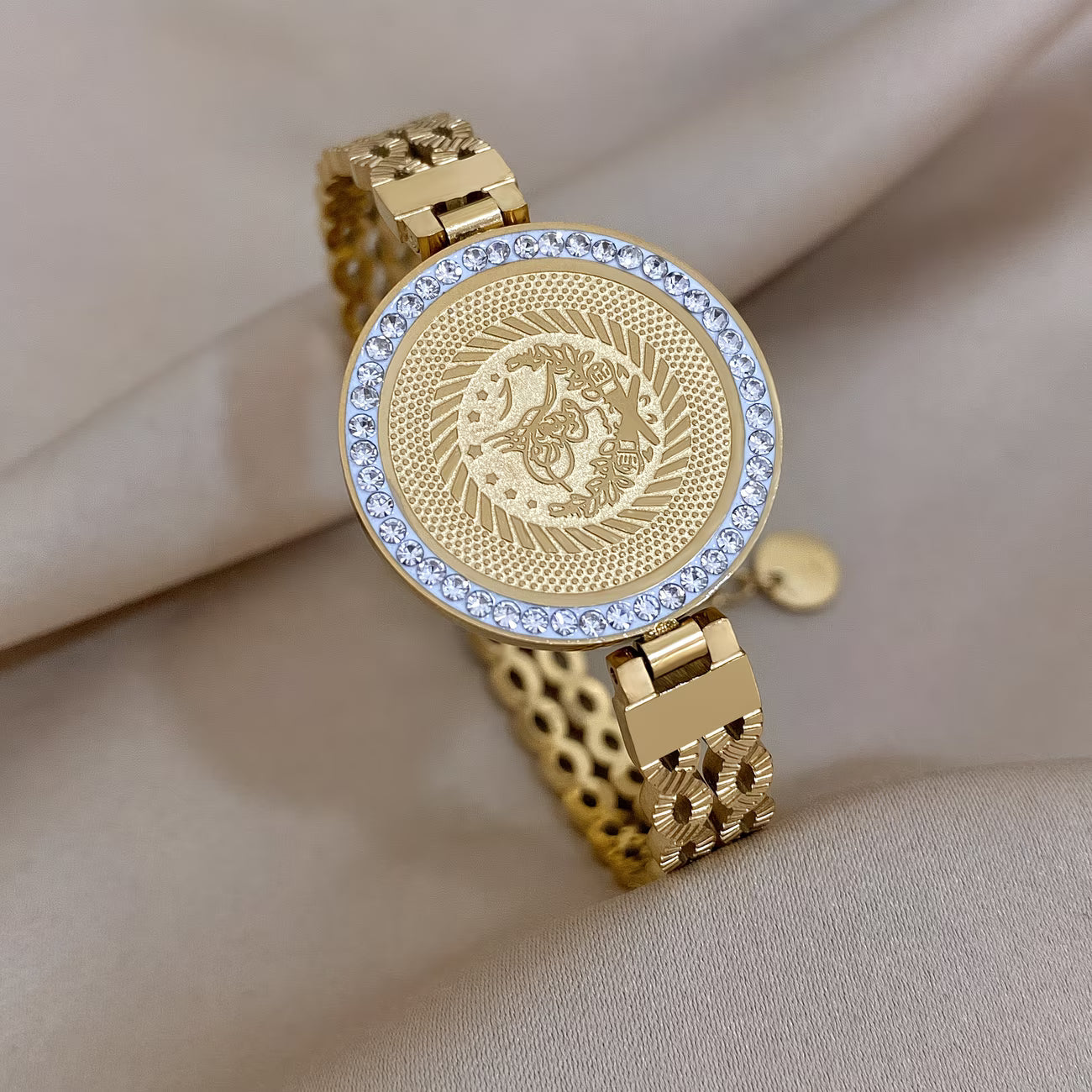 Tarnish-Free Stainless Steel Bracelet with Sparkling Rhinestones.
