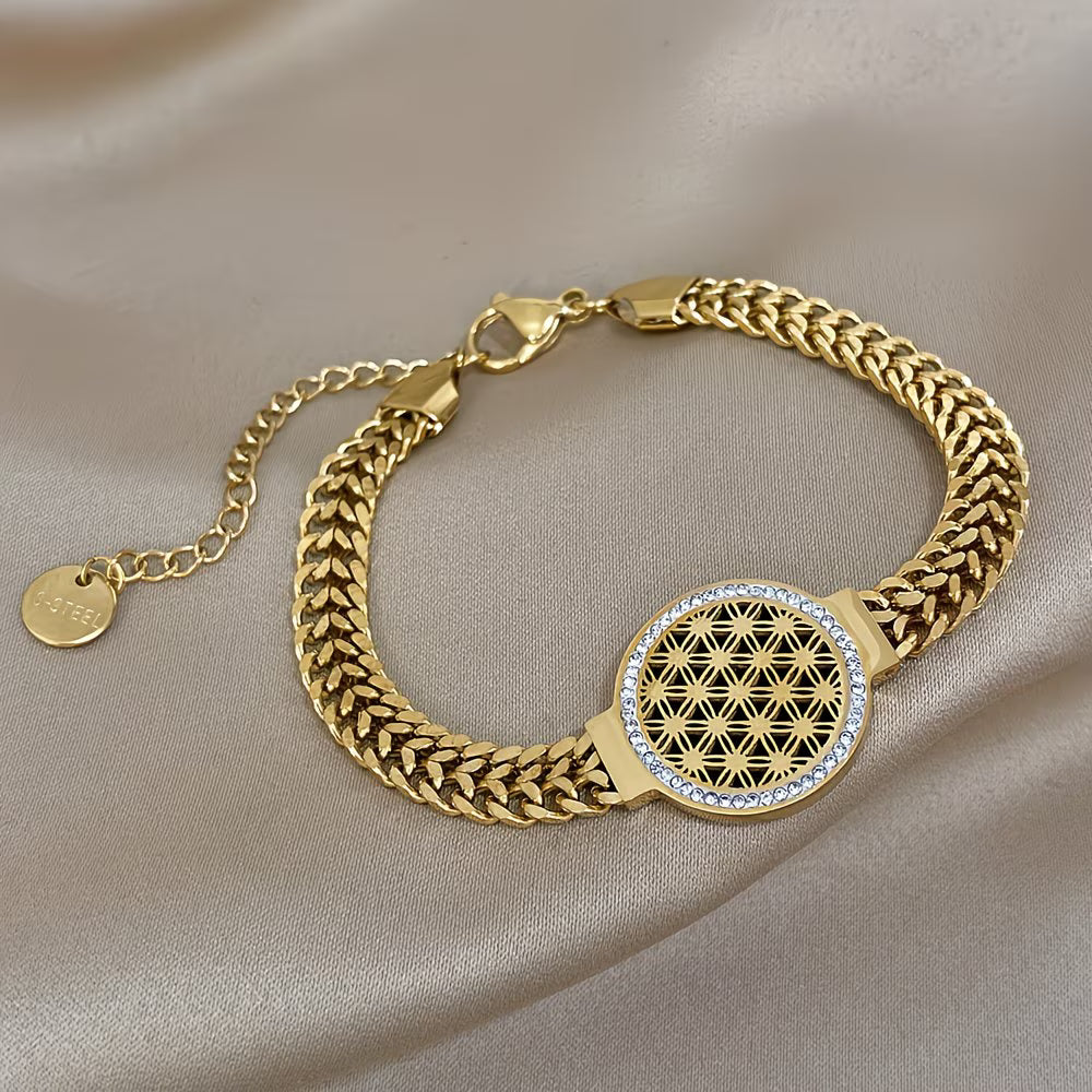 Tarnish-Free Stainless Steel Bracelet with Sparkling Rhinestones.
