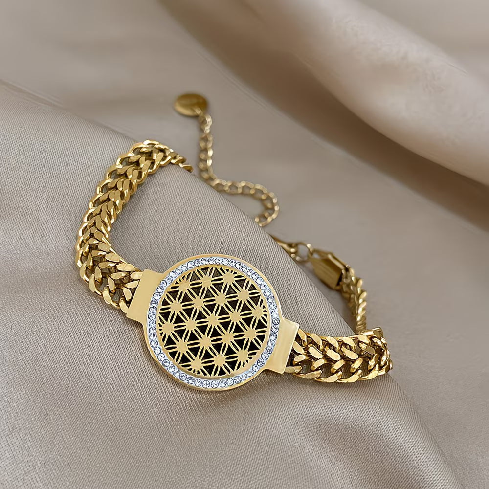 Tarnish-Free Stainless Steel Bracelet with Sparkling Rhinestones.