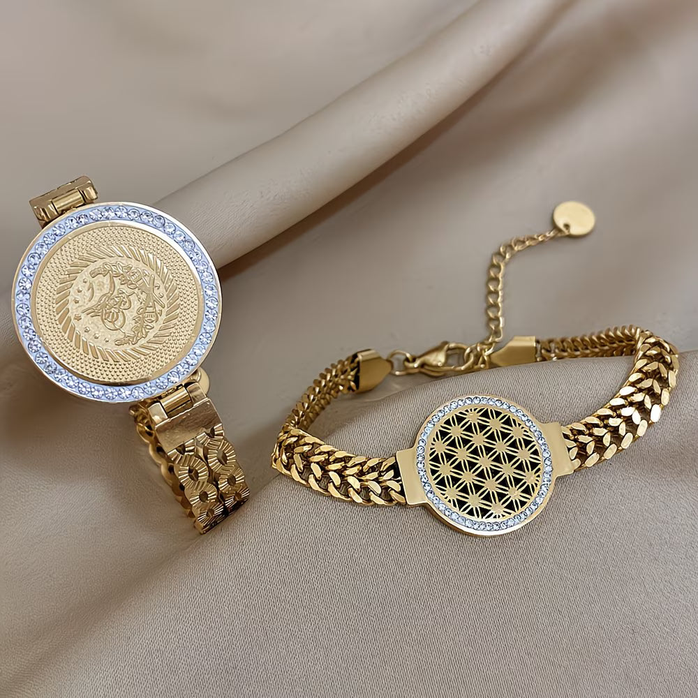 Tarnish-Free Stainless Steel Bracelet with Sparkling Rhinestones.