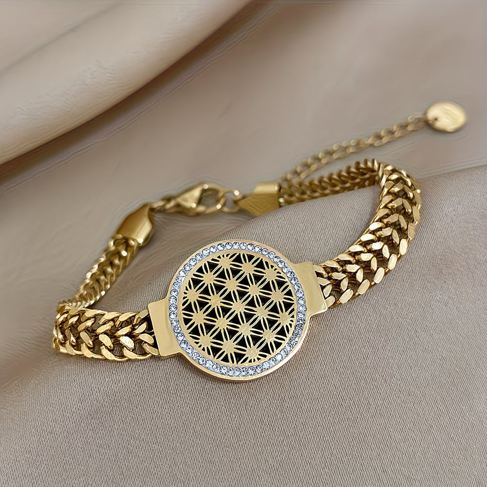 Tarnish-Free Stainless Steel Bracelet with Sparkling Rhinestones.