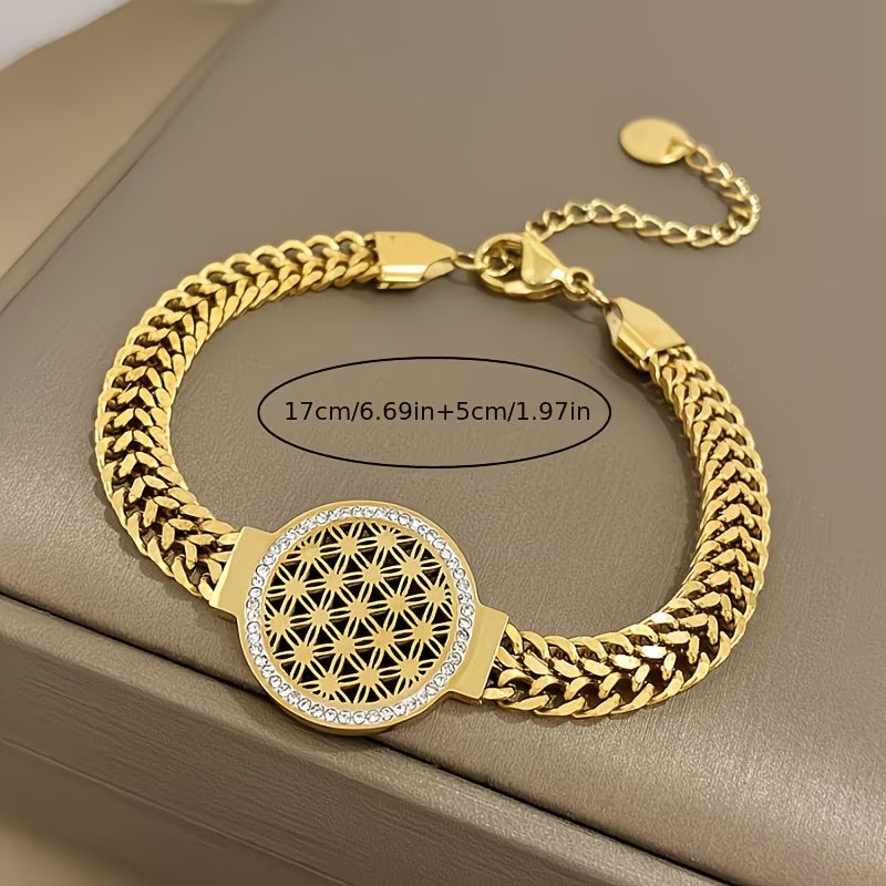 Tarnish-Free Stainless Steel Bracelet with Sparkling Rhinestones.