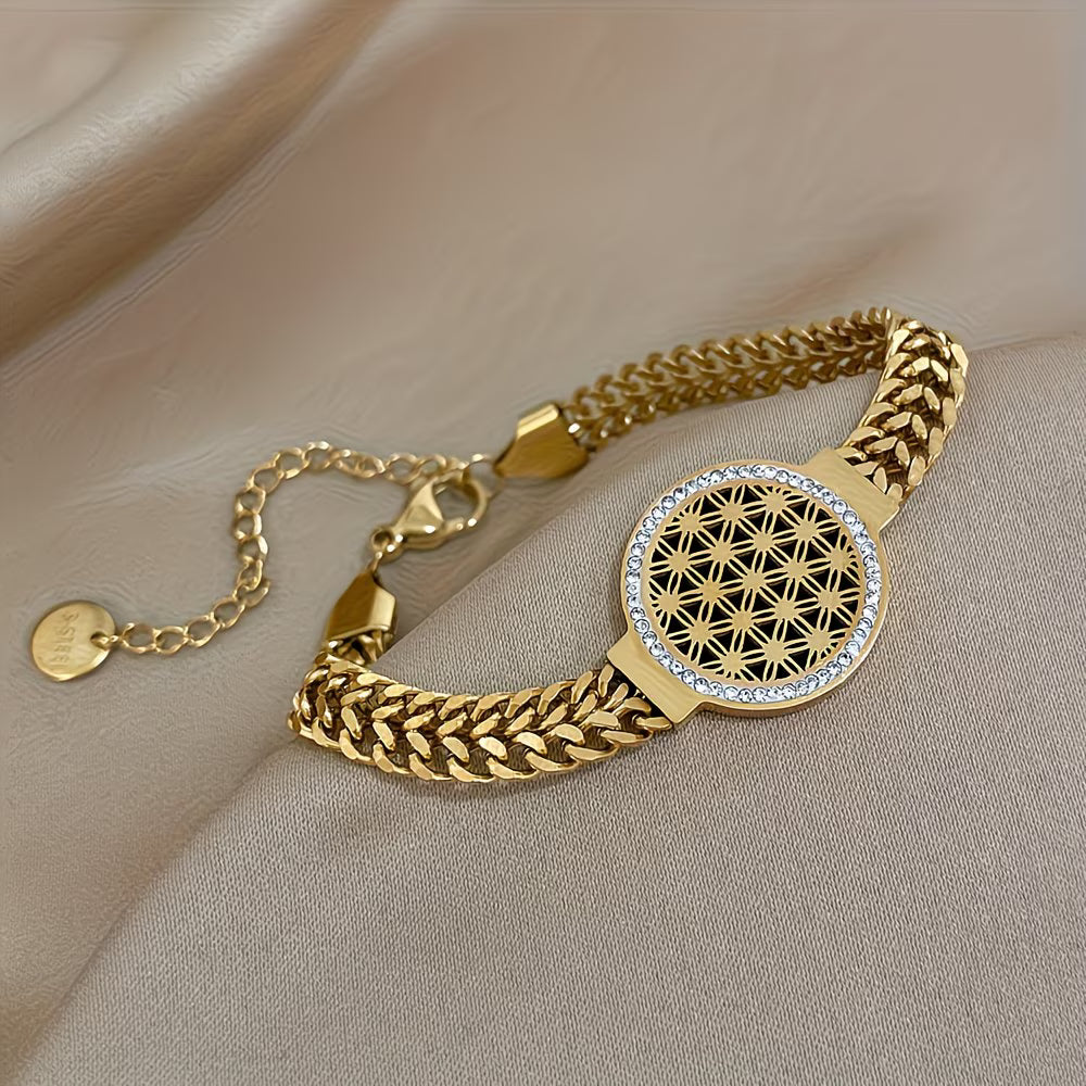 Tarnish-Free Stainless Steel Bracelet with Sparkling Rhinestones.